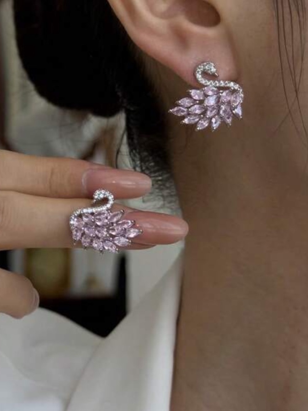 Evelle Pink Crystal Swan Earrings
